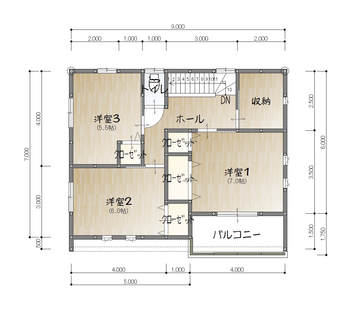 夏目ヶ市建売2F平面図（※実際の建物と異なる場合があります。）